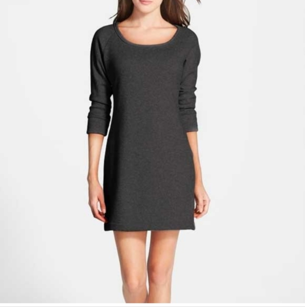 Halogen Charcoal Gray Knit Long Sleeve Shift Dress Exposed Back Zipper Size L
